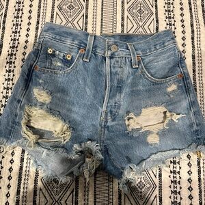 Levi's Blue Distressed Jean Shorts